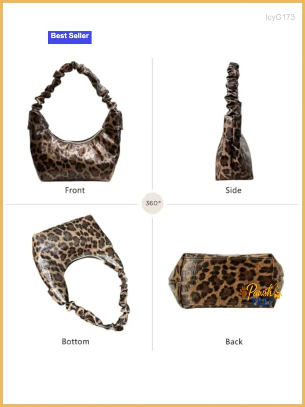 Leopard Print Hobo Bag for Women, Ruched Strap Faux Leather Shoulder Bag